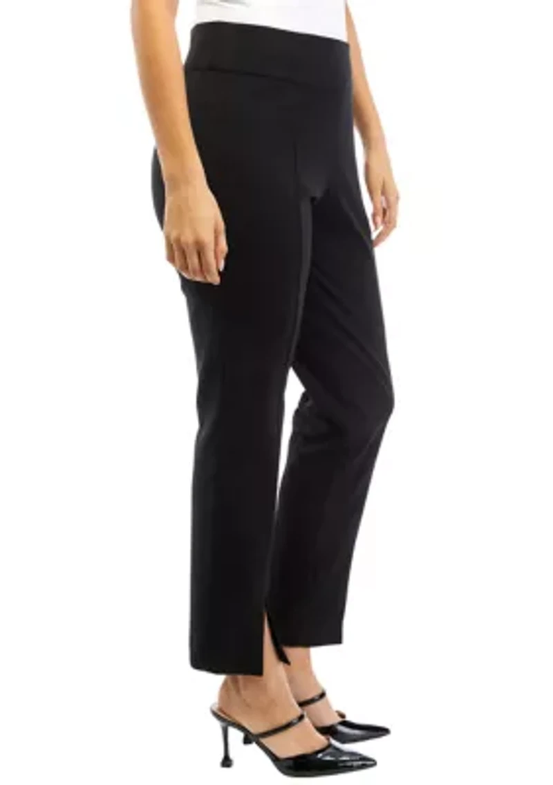 Petite Pull On Slit Front Slim Ankle Pants