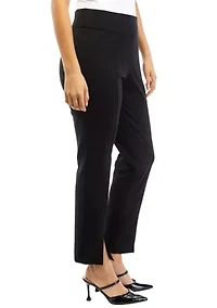 Petite Pull On Slit Front Slim Ankle Pants