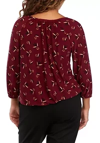 Petite Shirred Knit Printed Peasant Top