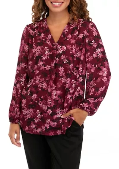 Petite Satin Woven Printed Blouse