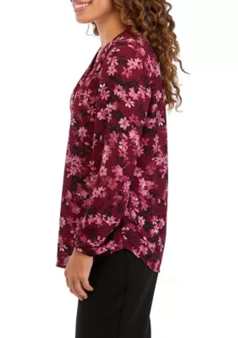 Petite Satin Woven Printed Blouse