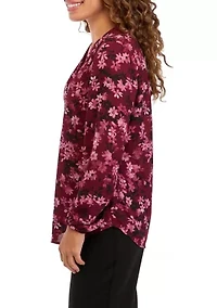 Petite Satin Woven Printed Blouse
