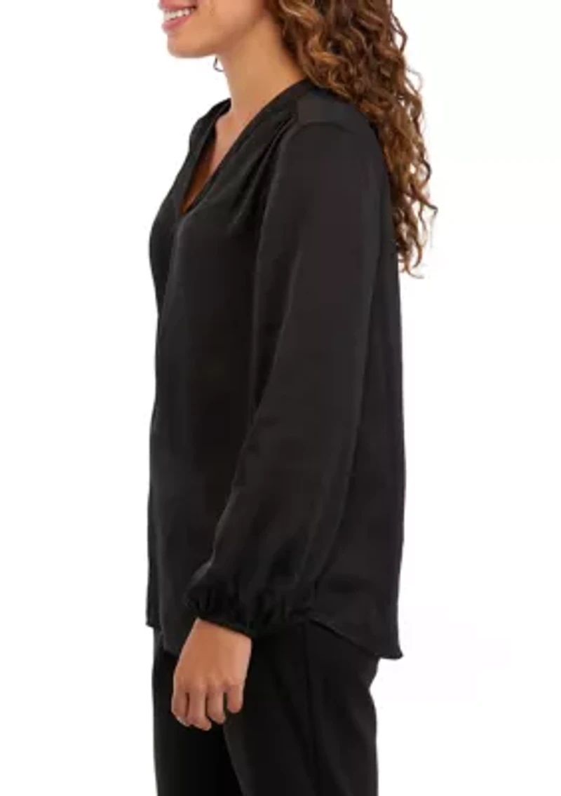 Petite Satin Solid Woven Top