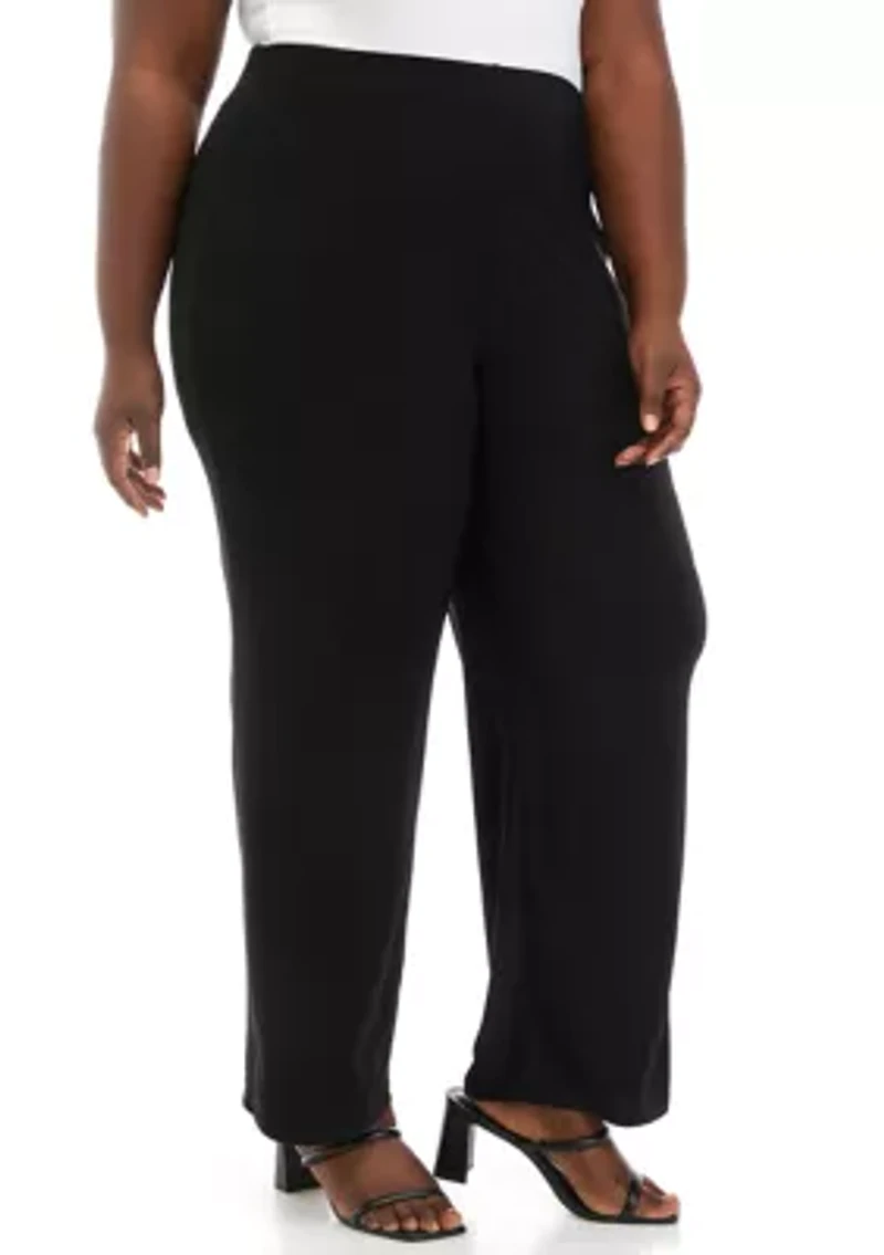 Plus Pull On Wide Leg Knit Pants
