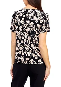 Petite Printed Short Gathered Tulip Sleeve Top