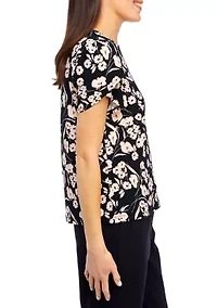 Petite Printed Short Gathered Tulip Sleeve Top