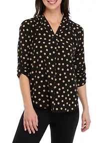 Petite 3/4 Sleeve V-Neck Pleat Front Tunic Top