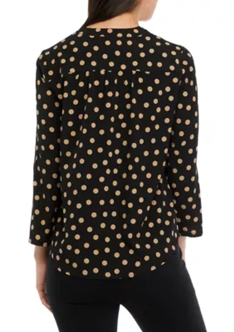 Petite 3/4 Sleeve V-Neck Pleat Front Tunic Top
