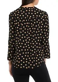 Petite 3/4 Sleeve V-Neck Pleat Front Tunic Top
