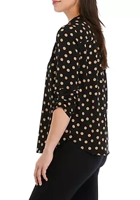 Petite 3/4 Sleeve V-Neck Pleat Front Tunic Top