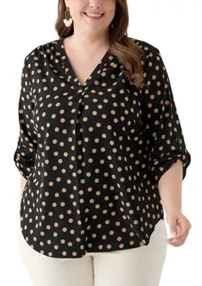 Plus 3/4 Sleeve Pleat Front Tunic Top