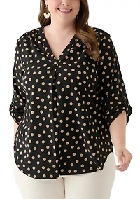 Plus 3/4 Sleeve Pleat Front Tunic Top