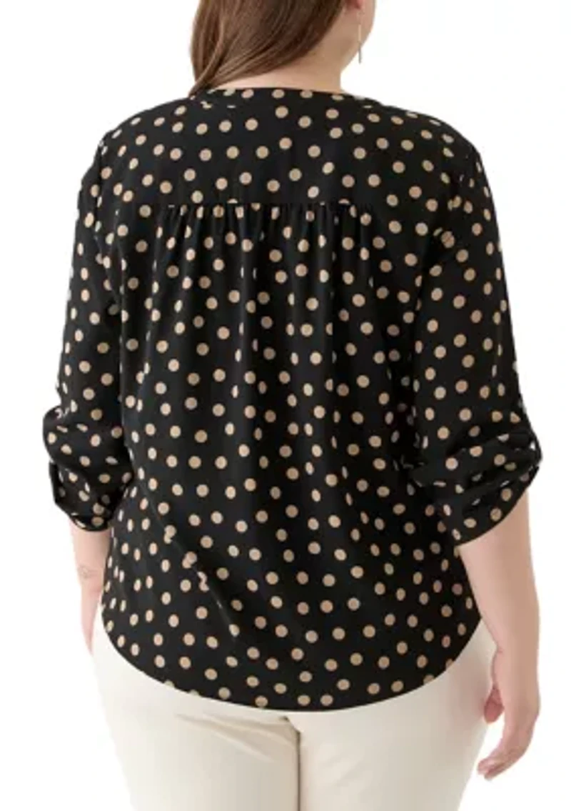 Plus 3/4 Sleeve Pleat Front Tunic Top