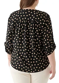 Plus 3/4 Sleeve Pleat Front Tunic Top