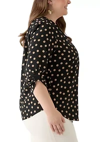 Plus 3/4 Sleeve Pleat Front Tunic Top