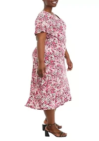 Plus Faux Wrap Dress with Flutter Sleeves and Ruffle Skirt