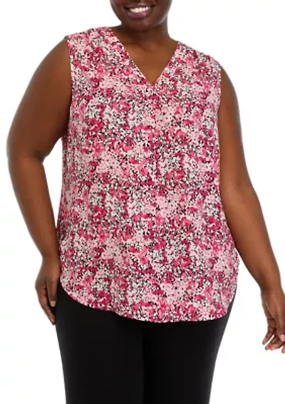 Plus Sleeveless V-Neck Pleat Front Tunic Top