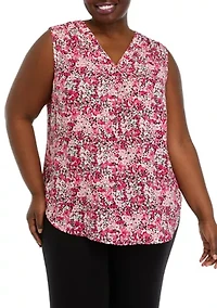 Plus Sleeveless V-Neck Pleat Front Tunic Top