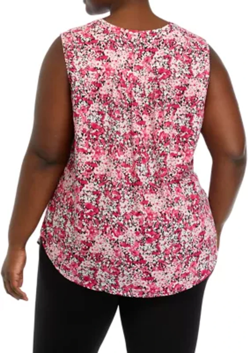 Plus Sleeveless V-Neck Pleat Front Tunic Top