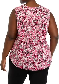 Plus Sleeveless V-Neck Pleat Front Tunic Top