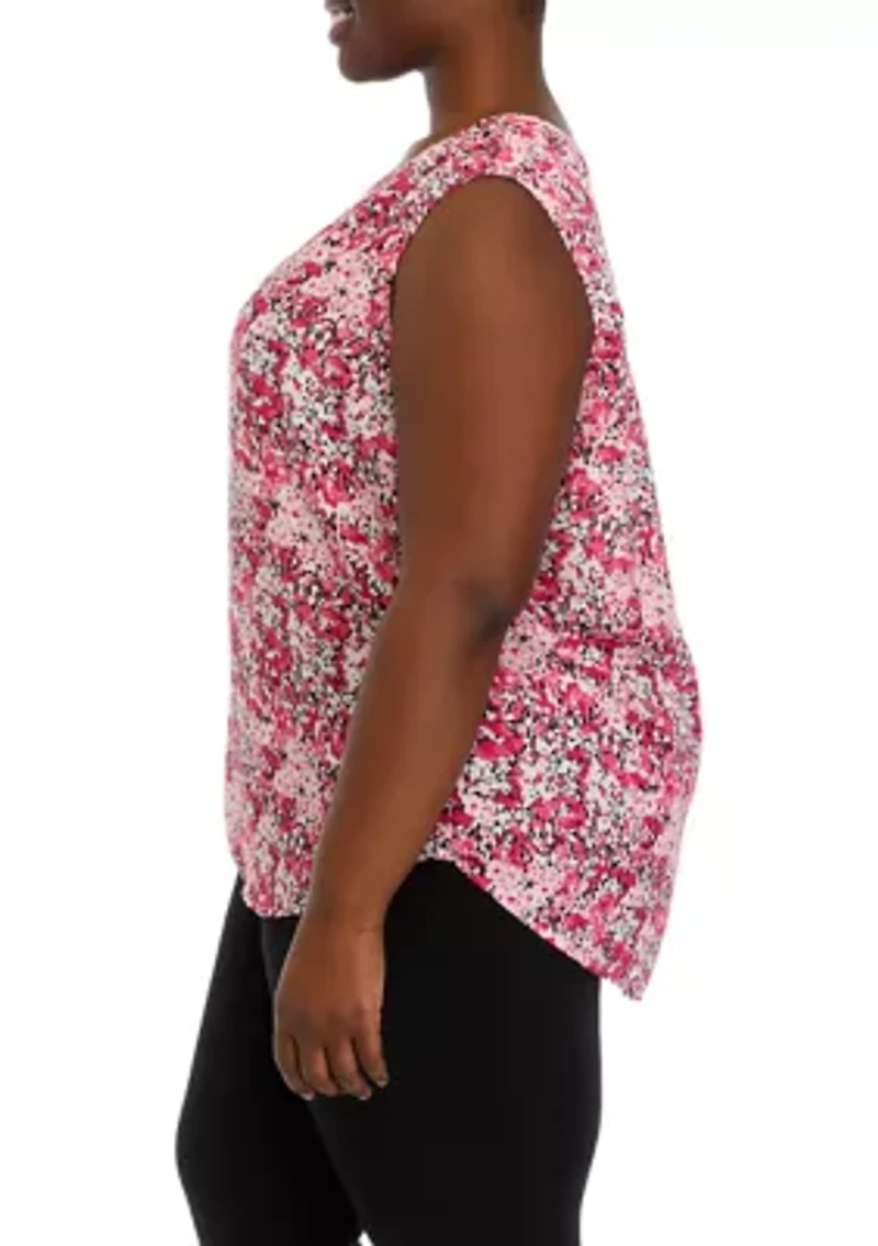 Plus Sleeveless V-Neck Pleat Front Tunic Top