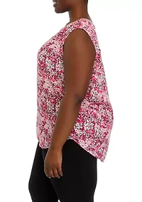 Plus Sleeveless V-Neck Pleat Front Tunic Top