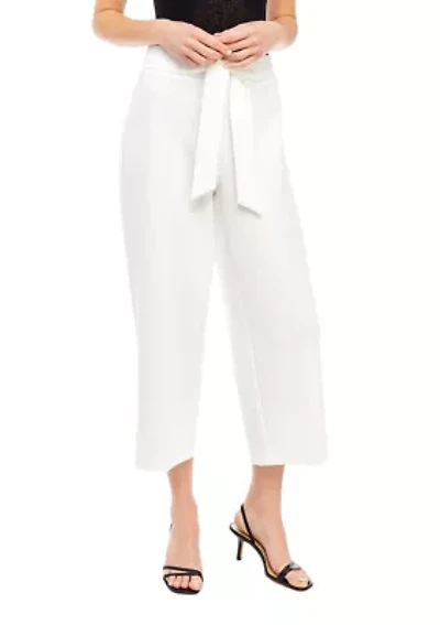 Petite Pull On Tie Front Wide Leg Cropped Pants