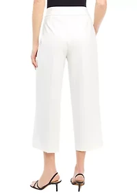 Petite Pull On Tie Front Wide Leg Cropped Pants