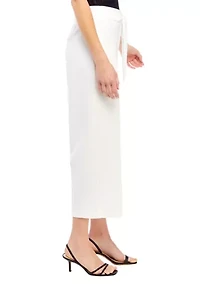 Petite Pull On Tie Front Wide Leg Cropped Pants