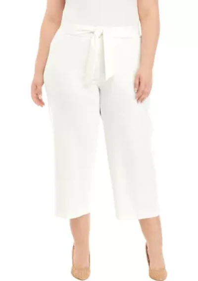 Plus Pull On Tie Front Wide Leg Cropped Pants
