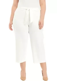 Plus Pull On Tie Front Wide Leg Cropped Pants