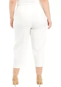 Plus Pull On Tie Front Wide Leg Cropped Pants