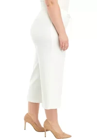 Plus Pull On Tie Front Wide Leg Cropped Pants