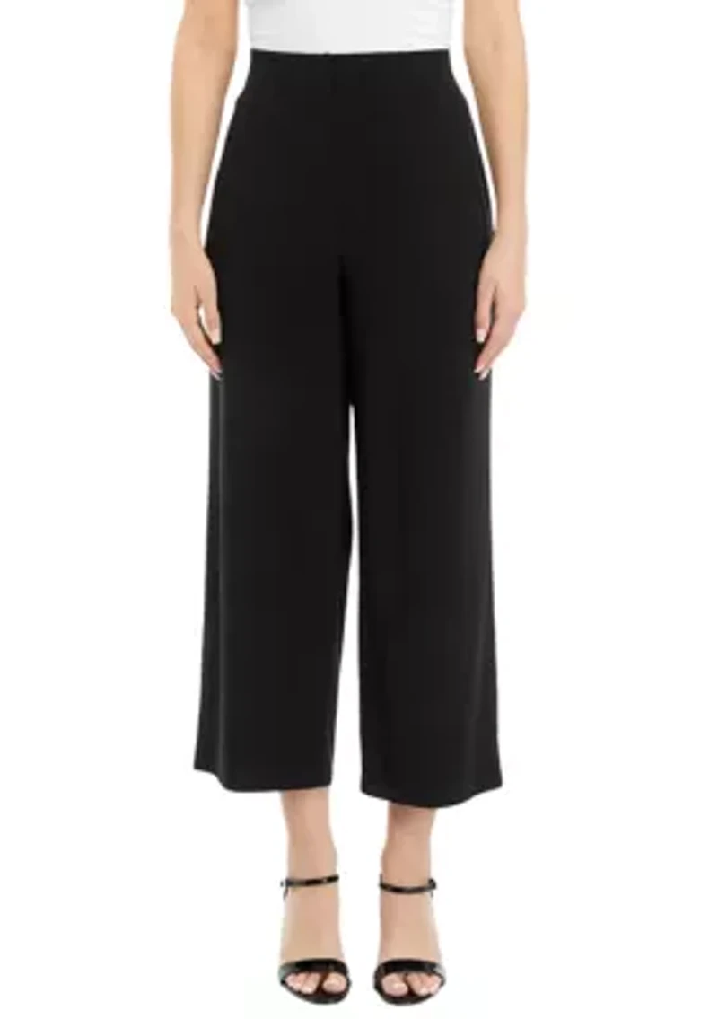 Petite Pull On Wide Leg Knit Cropped Pants