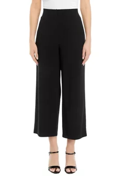 Petite Pull On Wide Leg Knit Cropped Pants