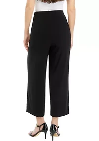 Petite Pull On Wide Leg Knit Cropped Pants