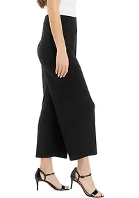 Petite Pull On Wide Leg Knit Cropped Pants