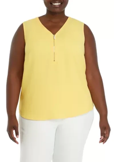 Plus Sleeveless V-Neck Half Zip Blouse