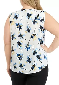 Plus Sleeveless V-Neck Half Zip Blouse