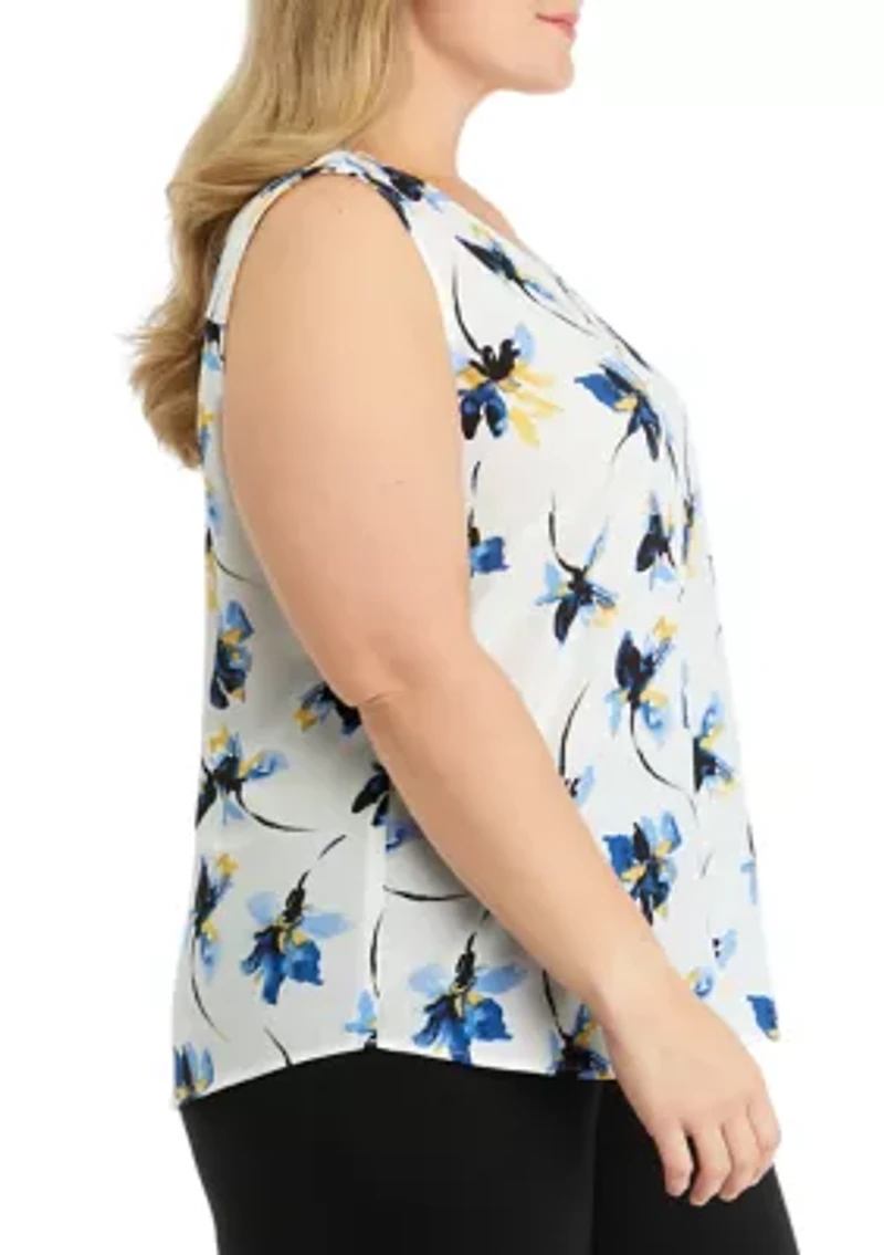 Plus Sleeveless V-Neck Half Zip Blouse