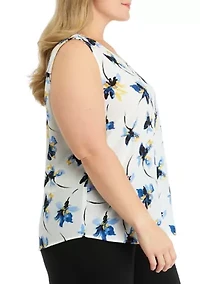 Plus Sleeveless V-Neck Half Zip Blouse