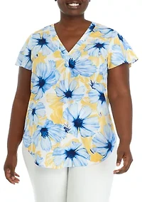 Plus Printed Pleat Front Top