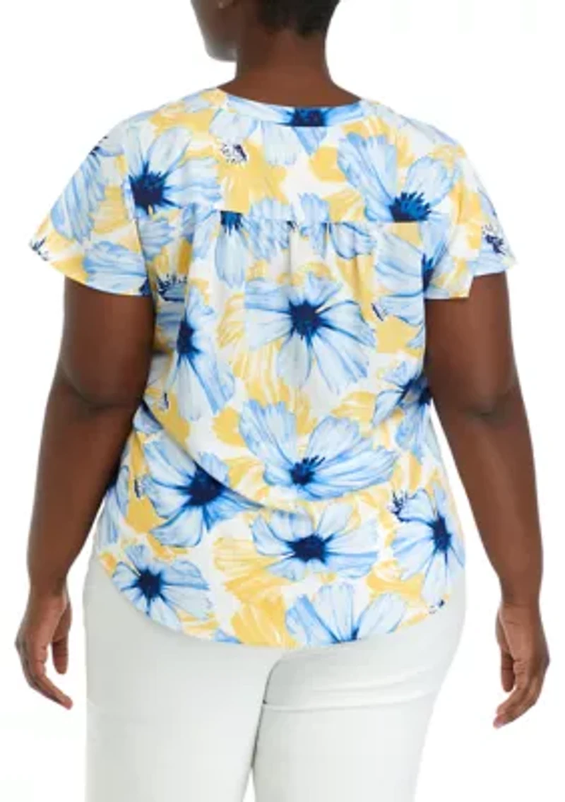 Plus Printed Pleat Front Top