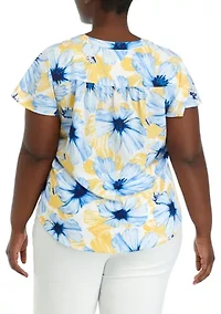 Plus Printed Pleat Front Top