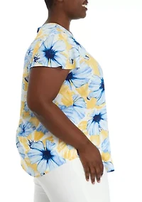 Plus Printed Pleat Front Top