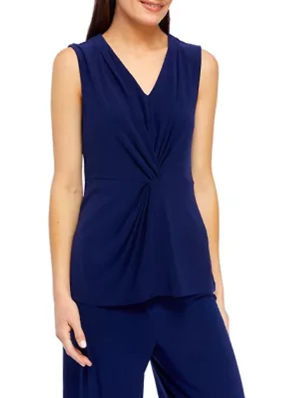 Petite Solid V-Neck Twist Front Tank Top