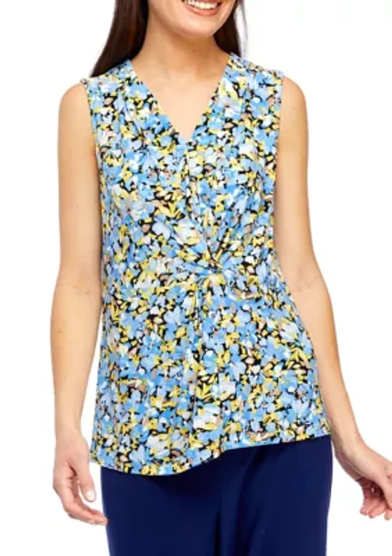 Petite Printed V-Neck Twist Front Tank Top