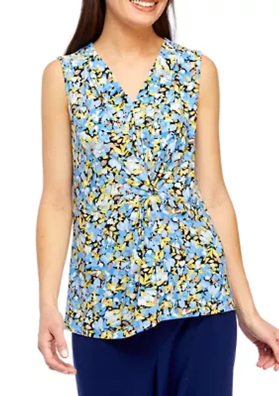 Petite Printed V-Neck Twist Front Tank Top
