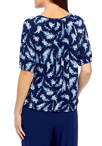 Petite Printed Elbow Sleeve Keyhole Peasant Top