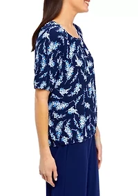 Petite Printed Elbow Sleeve Keyhole Peasant Top